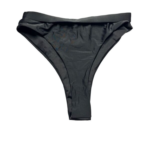 Black Cut Out High Rise Thong Swim Bottoms - Picture 3 of 6